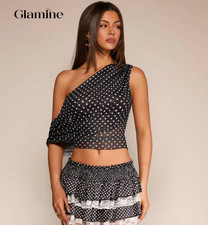 Shein Glamine Elegant Party Mesh Polka Dot Asymmetric-Shoulder - Small picture