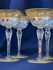 Superb Fine Saint Louis Crystal Champagne Glasses Set Old Thistle? Glass Gold picture
