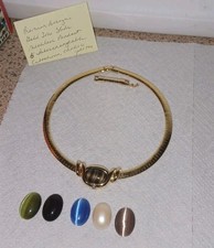 Vtg Premier Designs Gold Tone Slide Necklace W/ 6 Interchangeable Stone Pendants picture