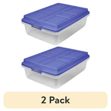(2 Pack) Hefty HI-RISE 40 QtMedium Latching Storage Bin Clear Plastic Lid Blue picture