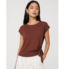 Les Serein Tilly Tie Waist Knit Top Brown Short Sleeve Blouse Size Small NWT picture