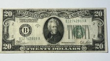 1928 Series B $20 Bill/Note New York Green Seal Twenty Dollar Currency picture