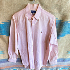Ralph Lauren Men’s 16.5 Pink White Striped Cotton Woven L/S Button-Down Shirt picture
