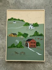 American Folk Art Painting On Board 24 X 18 Inches farmyard picture