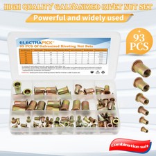 93 Pcs M3-M10 Metric Zinc Rivet Nut Flat Head Threaded Insert Nutsert Assort kit picture