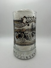 Vintage Alaska Beer Stein Tankard Glass Mug Dog Sled Gold Souvenir Barware picture