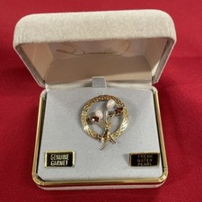 Vintage Dansal 14k Gold Filled Garnet and Freshwater Pearl Pin Brooch picture