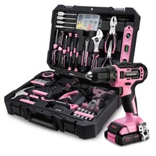 WORKPRO USA 20V Pink Cordless Drill Driver Kit 141PC Hand Tool Kit Home Tool Set picture