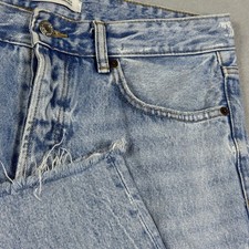 Zara Mens Distressed Straight Leg Light Wash Denim Jeans Blue 32 Distressed Hem picture