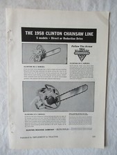 1958 Clinton Model 577-1 Series Chainsaw Chain Saw print AD 7x10 picture