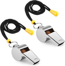 2 Pc Whistle For Coaches with Lanyard Stainless Steel Loud Crisp Sport Whistles picture
