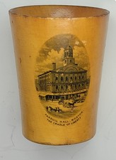 Antique Mauchline Ware Souvenir Wooden Shot Glass Faneuil Hall Boston picture
