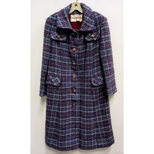 Vintage 80s Montaldo's Long Wool Tweed Coat Womens Large Purple Blue Overcoat picture