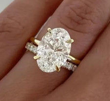 IGI 5.20Ct Oval Lab Grown Diamond Solitaire Engagement Ring Set 14K Yellow Gold picture