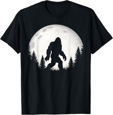 Funny Bigfoot Hiking Walking Moon Forest Trees Unisex T-Shirt picture
