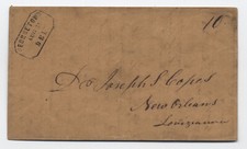 c1850 Georgetown DE boxed straightline stampless handstamp on cover to LA [S.350 picture