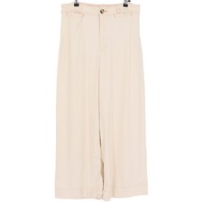 Maeve Anthropologie Womens Ivory Wide Leg Cropped Pants Pink Topstitch Size 31 picture