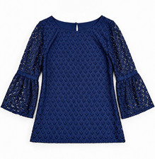 Talbots RSVP Navy Blue Lace Bell Sleeve Blouse Top M Quiet Luxury Rich Mom NWT picture