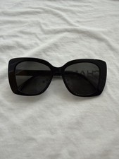 CHANEL Women’s Square Sunglasses Black Plastic Frame Gray Tinted Lenses Logo picture