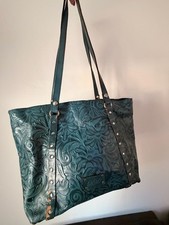 Vintage Patricia Nash Tooled Leather Tote Bag Cerulean Blue picture