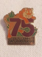 Vintage 1916-1991 75th Anniversary San Diego Zoo Tiger Souvenir Lapel Pin picture