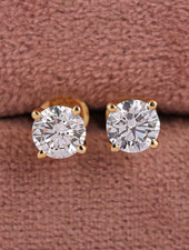 IGI 3CT Round Cut EF/VS Lab Grown Diamond Solitaire Stud Earring 14K Yellow Gold picture