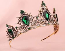 Vintage Green emerald Crown Tiara real metal gift birthday diadem bridal goth picture