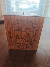 Vintage 1979 Toystalgia Wooden Bank  Music Box Pyrography  Art Works picture