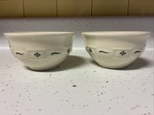 Longaberger Pottery Woven Traditions HERITAGE GREEN Dessert Bowl USA - Lot of 2 picture