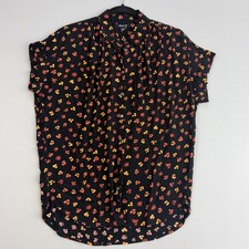 Madewell Central Drapey Shirt Feline Floral Boho Chic Button Down Boxy Top XS picture