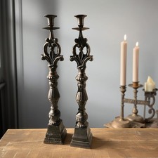 Vintage Bombay Company Cast Iron Candlesticks Pair 21.5