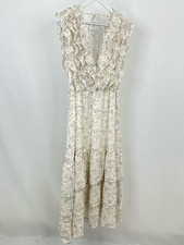 FAB'RIK Maxi Boho Floral Size M Ruffles V-Neck Cottagecore White Women Dress picture