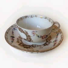 Antique 18th Century Meissen Cup & Saucer Hand Painted Floral Gilt Monogram picture