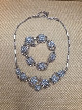 Vintage Coro silver blue rhinestone necklace And Matching Bracelet  picture