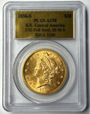1856-S $20 Liberty Head Gold Double Eagle PCGS AU58 S.S. Central America picture