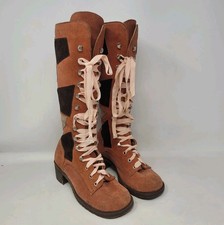 VTG Ecco Verona Boots US6.5 EU37 Orange Patchwork Lace Up 70s Hippie Boho RARE picture