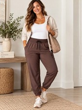FLX Women's XL Brown Athletic Jogger Pants Stretch Drawstring Zip Pocket Lounge picture