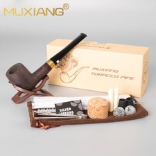 MUXIANG Ebony Billiard Pipe Wooden Tobacco Smoking Pipe 9mm Straight Taper Stem picture