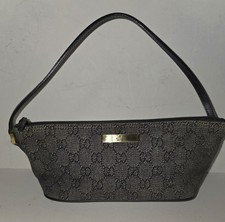 GUCCI Boat Bag GG Canvas Leather Hand Bag Accessory Pouch Gray 07198 Authentic picture