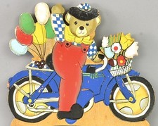 Vintage French Children's Blackboard, Teddy Bear on Moped, painted wood – 50/60s picture