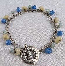 Handmade 925 Sterling Silver Natural Gemstone Dangle Bracelet 7