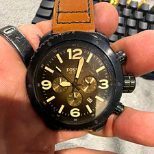 Fossil Men's Chronograph Quartz Date Black Dial 51mm SS Brown Leather 100m picture
