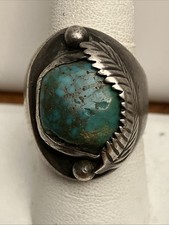 Exquisite Vintage Native Navajo Turquoise Sterling 925 Vintage Ring Sz 9 24 Gms  picture
