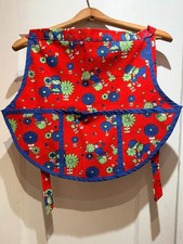 Vintage 1970s Cobbler Apron: Back Tie, Red Daisy Flower Power Holly Hobbie Style picture