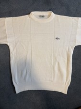 Vintage Chemise Lacoste White Cotton Knit Sweater M Made in France picture