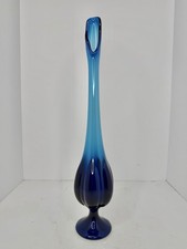 HTF Vintage MCM Viking Glass Cobalt 17” Swung Vase Epic 6 Petal Stunning picture