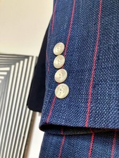 BOLD Vintage 100% Raw Silk Navy Red Regatta Stripe Boating Blazer 38 S Prep USA picture