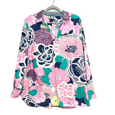 Talbots Vibrant Cotton Button Popover Long Sleeve Top XL Resort Career Office picture