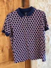 NWOT Lands' End Stretch Polo S/S Shirt Women 0X/14W/XL Navy/Pink Geometric picture