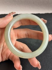 Natural Nephrite Jade Bangle 58.7mm Two Tone Pale Green Bracelet Certificate picture